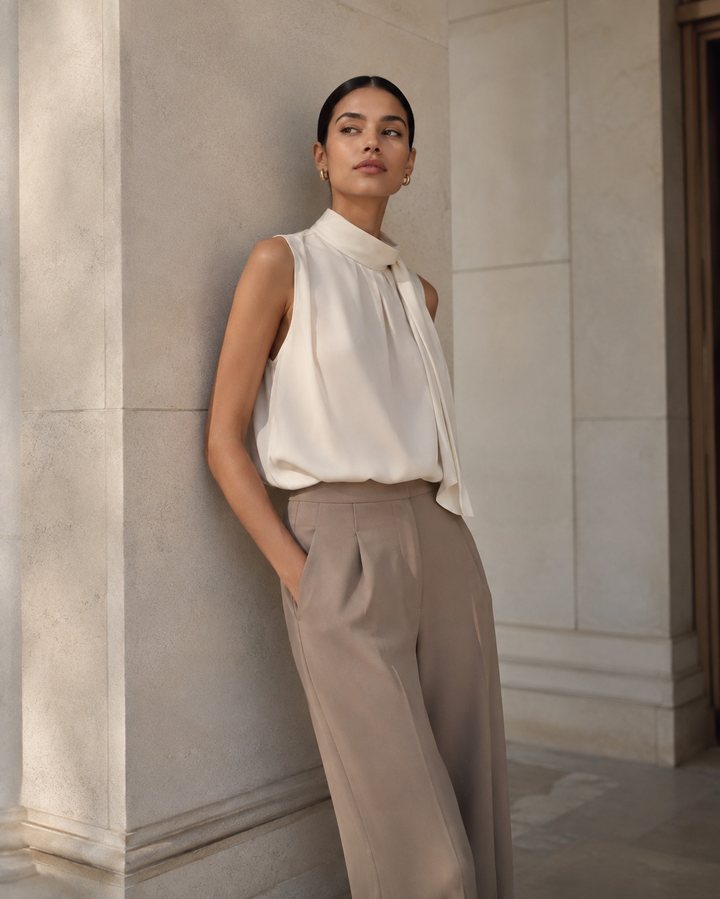 Blusa sin mangas con pantalon fluido