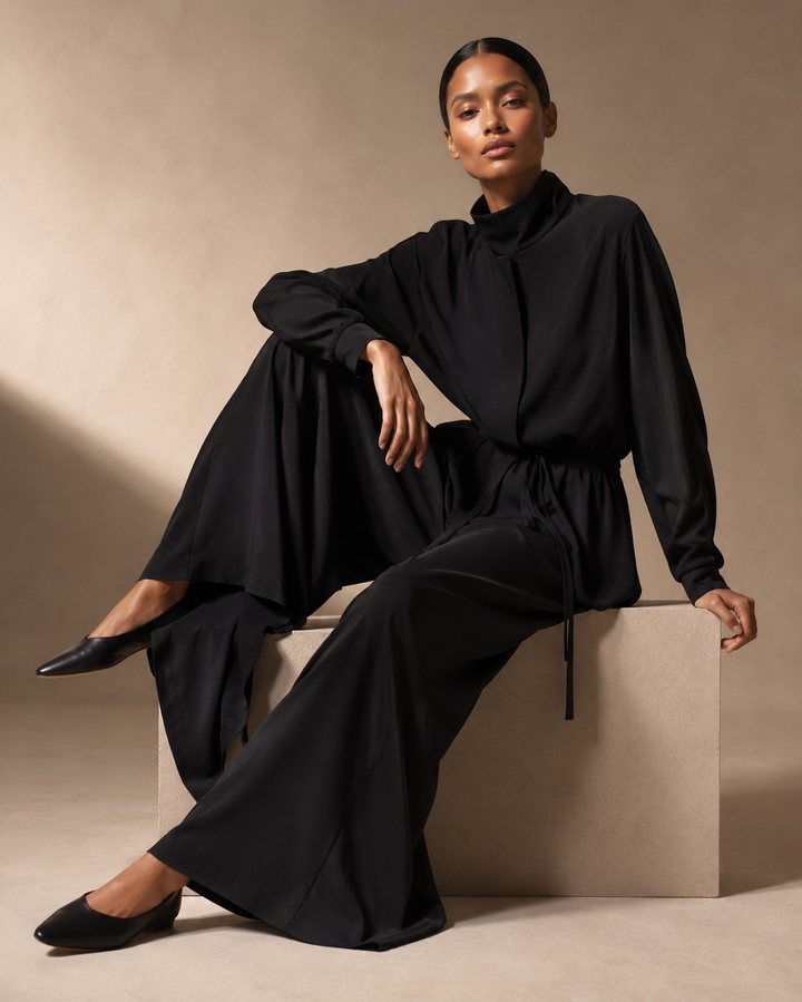 Conjunto negro de pierna ancha